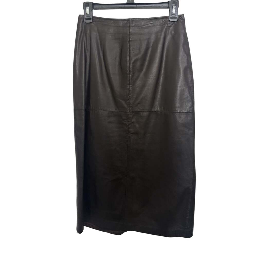 Y2K Ann Taylor Dark Brown Midi Leather Paneled Skirt 2 Boho Western
